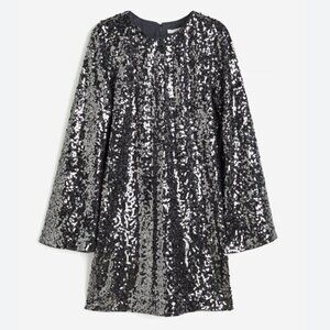 H&M Sequin Party Long Sleeve Dress Dark Grey Gunmetal Black NWT Size Small